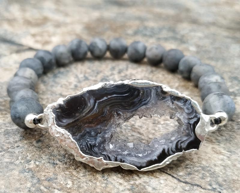 Link Bracelets Natural Geode Agates Black Labradorite Stones Beads Elastic String Adjustable Bracelet M0106
Link Bracelets Natural Geode Agates Black Labradorite Stones Beads Elastic String Adjustable Bracelet M0106