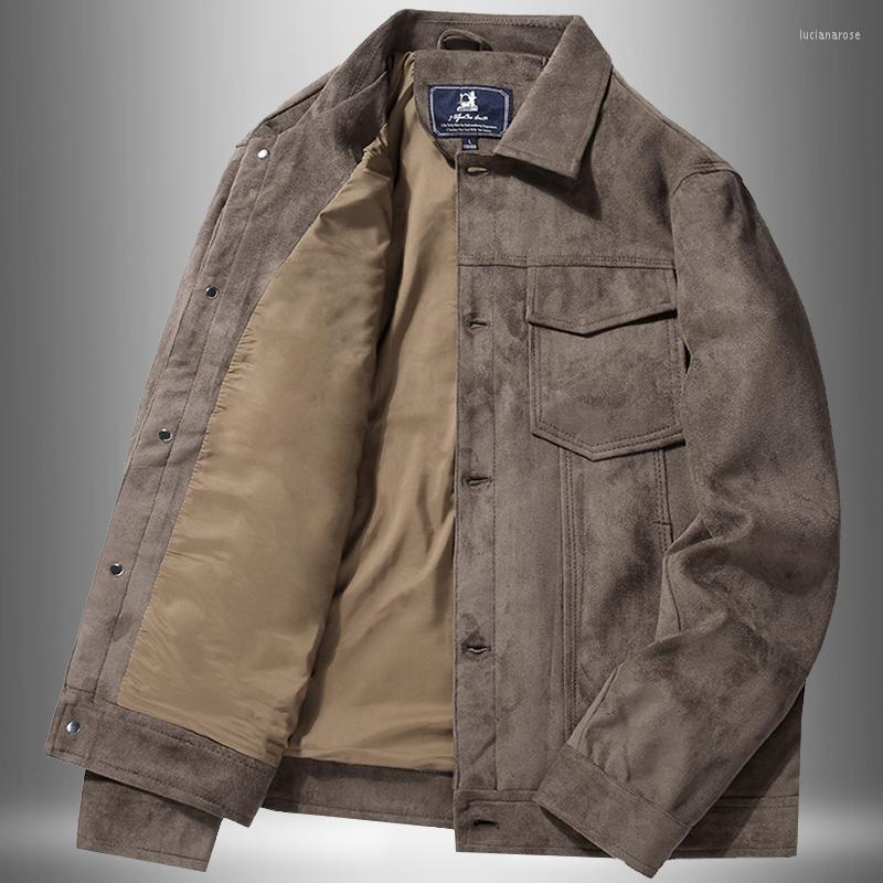 Men's Jackets Fashion Spring Men's Casual Lapel Button Suede, Khaki