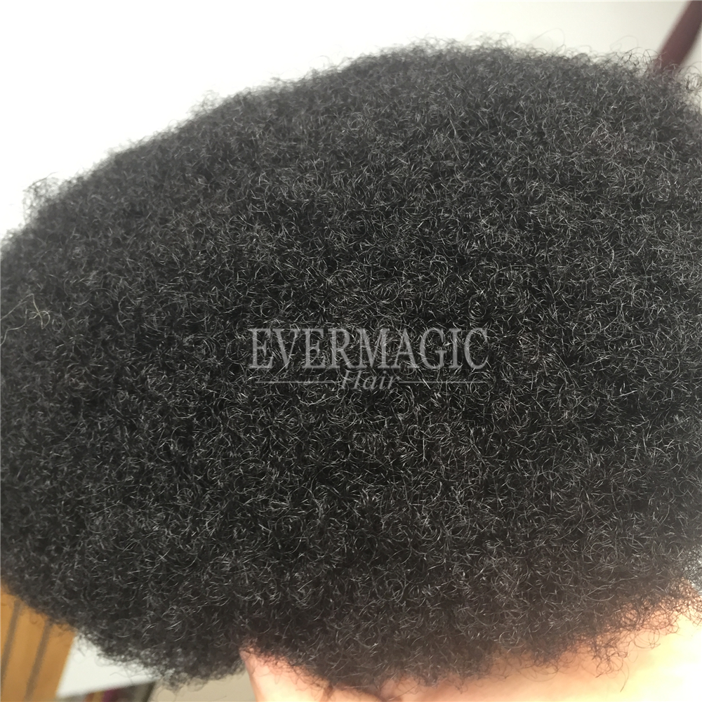 6mm Afro Kinky Mens Wigs Replacement Toupee For Hair Loss Black Men
