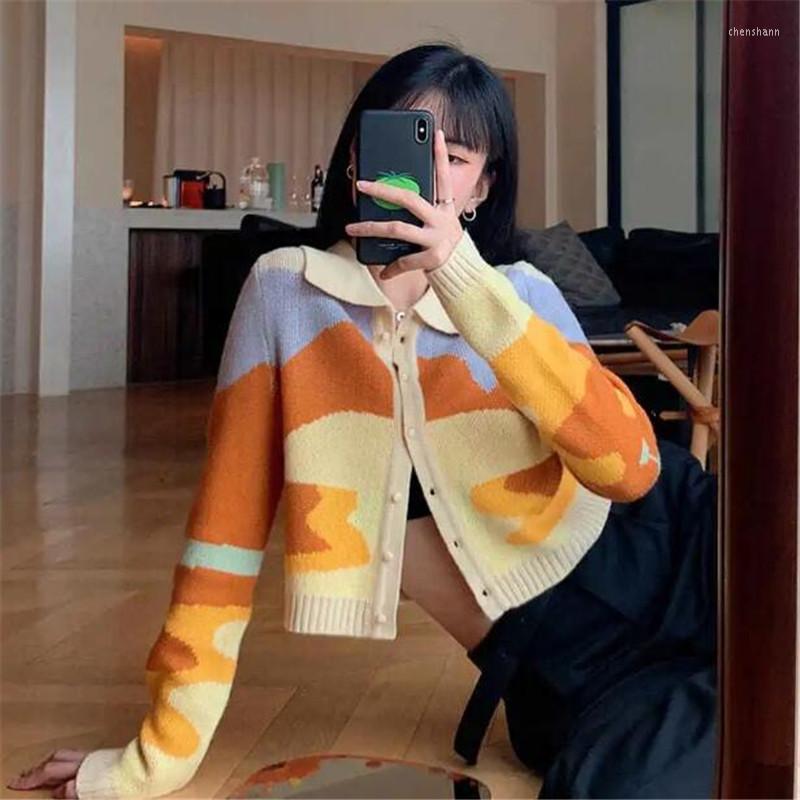 Women's Knits French Style Cropped Knitted Sweater Women Spring Loose Single Breasted Long Sleeve Turn Down Collar Cardigan Sueters De Mujer, As show
Women's Knits French Style Cropped Knitted Sweater Women Spring Loose Single Breasted Long Sleeve Turn Down Collar Cardigan Sueters De Mujer, As show