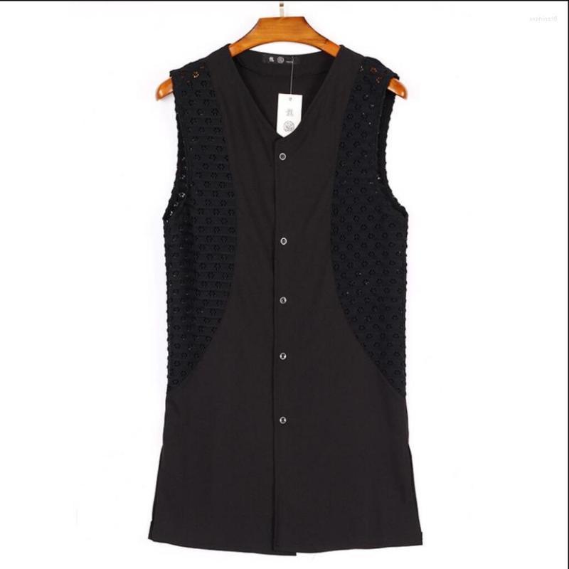 Men's Vests Summer Men's Fashion Casual Sleeveless Vest Tide Splice Section Material Hollow V-neck Long Thin Coat Hairstylist Tops, Black
Men's Vests Summer Men's Fashion Casual Sleeveless Vest Tide Splice Section Material Hollow V-neck Long Thin Coat Hairstylist Tops, Black