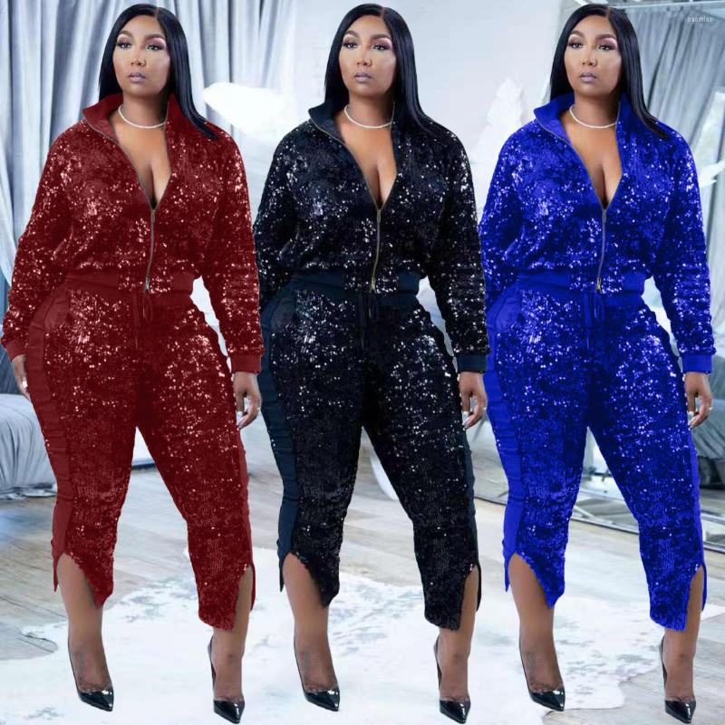 Women' Two Piece Pants Echoine Luxurious Sequin Long Sleeve Zipper Jacket Set Glitter Sexy Outfits Women Autumn Street Clubwear Winter, Black
Women' Two Piece Pants Echoine Luxurious Sequin Long Sleeve Zipper Jacket Set Glitter Sexy Outfits Women Autumn Street Clubwear Winter, Black