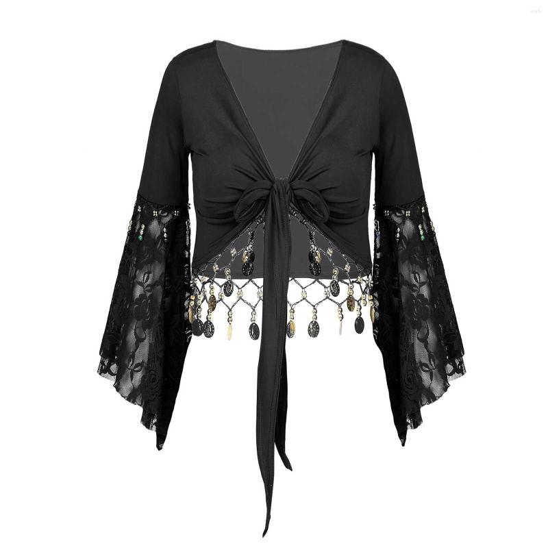 Stage Wear Women Belly Dance Costume Lace Three Quarter Flare Sleeves Beads Tassel Lace-up Shawl Crop Tops Performance Clothing, Red
Stage Wear Women Belly Dance Costume Lace Three Quarter Flare Sleeves Beads Tassel Lace-up Shawl Crop Tops Performance Clothing, Red