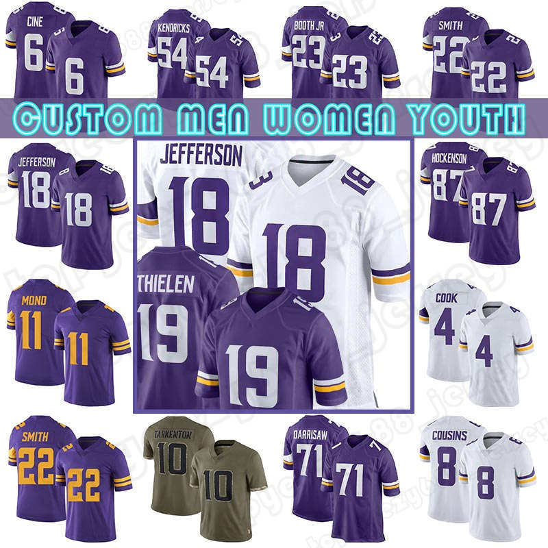 18 Justin Jefferson 19 Adam Thielen Football Jerseys Dalvin Cook Danielle Hunter Randy Moss Minnesota Vikings T.J. Hockenson Harrison Smith Kirk Cousins Lewis Cine, Custom mens(w j r)
18 Justin Jefferson 19 Adam Thielen Football Jerseys Dalvin Cook Danielle Hunter Randy Moss Minnesota Vikings T.J. Hockenson Harrison Smith Kirk Cousins Lewis Cine, Custom mens(w j r)