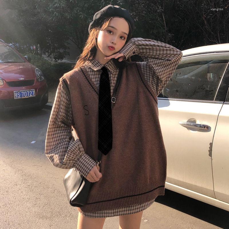 Women' Tracksuits Sets Women Plaid Shirts Vest Students Korean Style Loose College Knitting Sweater Autumn Sweet Casual Harajuku Design, Gray vest
Women' Tracksuits Sets Women Plaid Shirts Vest Students Korean Style Loose College Knitting Sweater Autumn Sweet Casual Harajuku Design, Gray vest