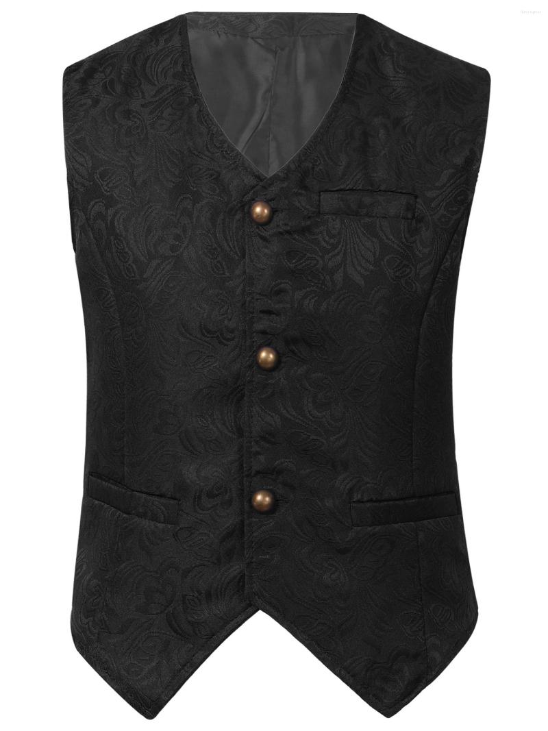 Men' Vests Unisex Adult Retro Jacquard Waistcoat V Neck Vintage Buttons Fake Pockets Pointed Hem Vest For Halloween Party Costumes, Black
Men' Vests Unisex Adult Retro Jacquard Waistcoat V Neck Vintage Buttons Fake Pockets Pointed Hem Vest For Halloween Party Costumes, Black