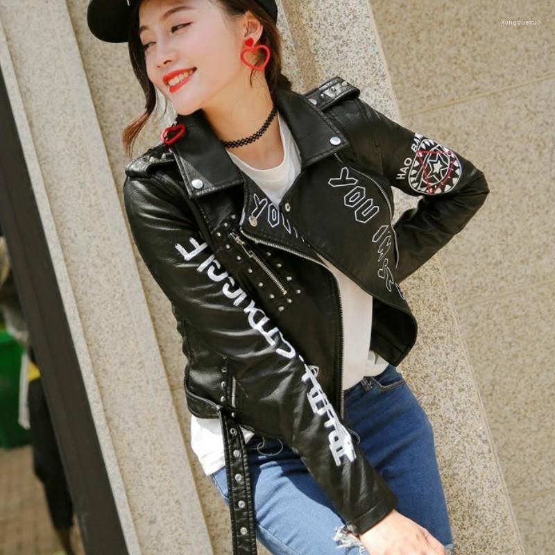 Women' Leather Female Pattern Black Rivet Hip Hop Short Zipper Coat Women Printed Letters Pu Jacket Biker Moto Faux
Women' Leather Female Pattern Black Rivet Hip Hop Short Zipper Coat Women Printed Letters Pu Jacket Biker Moto Faux