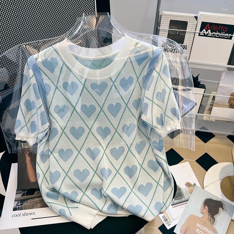 Women's Sweaters Plus Size Loose Cute Tops Heart Knitted Argyle Sweater O-neck Fashion Ice Silk T-Shirt Summer Women's Knit Shirts, Blue
Women's Sweaters Plus Size Loose Cute Tops Heart Knitted Argyle Sweater O-neck Fashion Ice Silk T-Shirt Summer Women's Knit Shirts, Blue