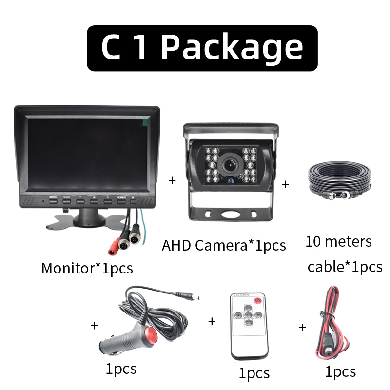 12 To 24V AHD 7inch Car Monitor Display Vehicle Rear View Backup Camera System For Truck Trailer RV Pickup 1024x600p IPS Screen