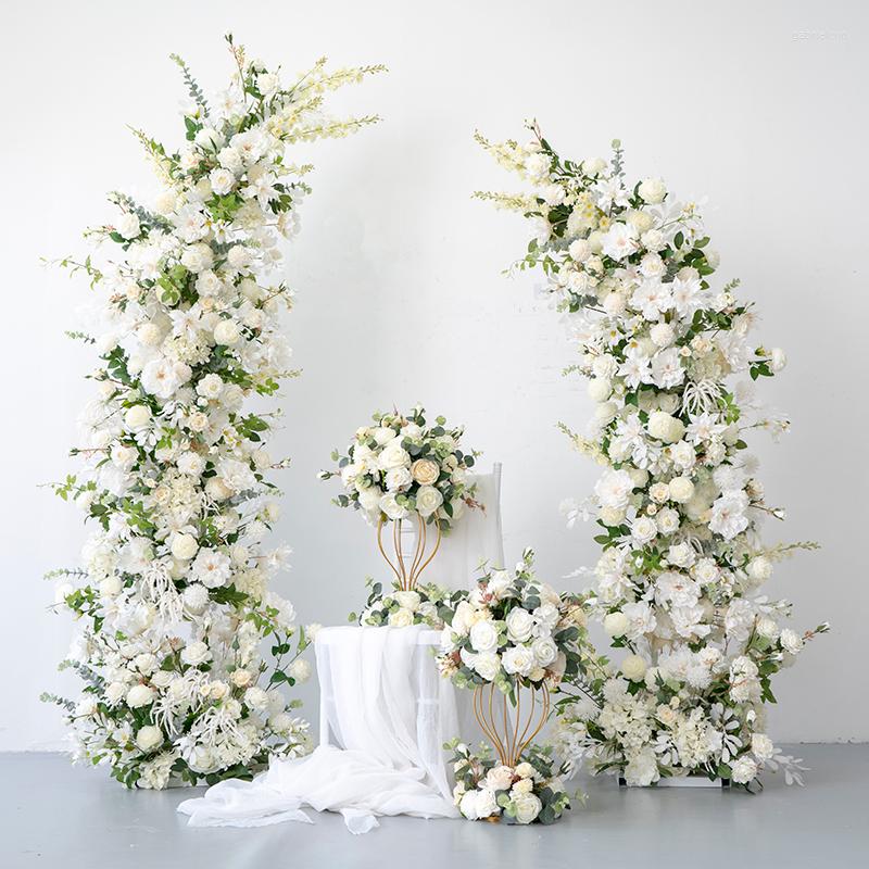 Decorative Flowers High Moon Shape White Artificial Flower Arch Wedding Decor Backdrop Arrange Party Event Opening Stage Table Runner Floral