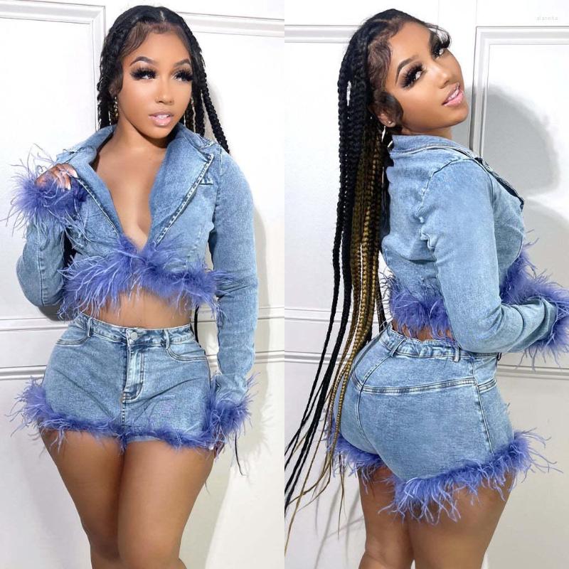 Women' Tracksuits Wishyear 2023 Women Club Wear Feather Denim 2 Piece Matching Sets Cropped Jacket And Shorts Sexy Fall Outfits Drop, Sky blue
Women' Tracksuits Wishyear 2023 Women Club Wear Feather Denim 2 Piece Matching Sets Cropped Jacket And Shorts Sexy Fall Outfits Drop, Sky blue