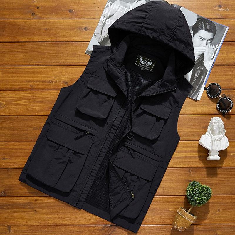 Men's Vests Spring Autumn Multi Pockets Hooded For Men Waistcoat Zipper Sleeveless Solid Color Vest Tools Working Uniform C121, Black1
Men's Vests Spring Autumn Multi Pockets Hooded For Men Waistcoat Zipper Sleeveless Solid Color Vest Tools Working Uniform C121, Black1