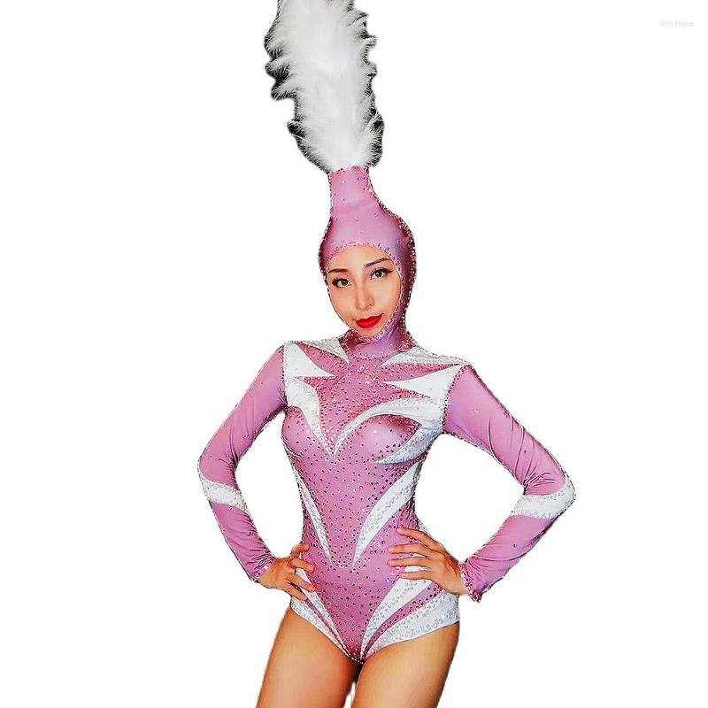 Stage Wear Sparkling Rhinestones Pattern Printing Bodysuit Feathers Headwear Personality Performance Costume Ladies Party Evening Costumes, Purple
Stage Wear Sparkling Rhinestones Pattern Printing Bodysuit Feathers Headwear Personality Performance Costume Ladies Party Evening Costumes, Purple