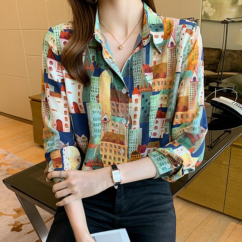 Women' Blouses Chikichi 2022 Autumn Fashion Retro Printing Long-sleeved Shirt Korean Lapel Chiffon Ladies Blouse Woman Tops, Colour 
Women' Blouses Chikichi 2022 Autumn Fashion Retro Printing Long-sleeved Shirt Korean Lapel Chiffon Ladies Blouse Woman Tops, Colour