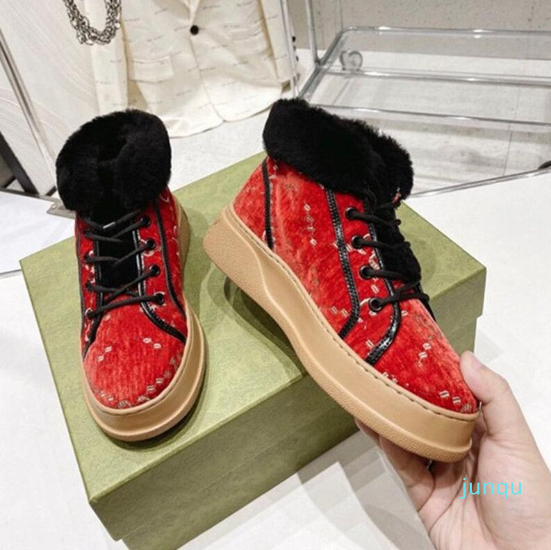 Winter New Wool Snow Boots High top Ankle Boots Warm Women Shoes Size 35-40, Red