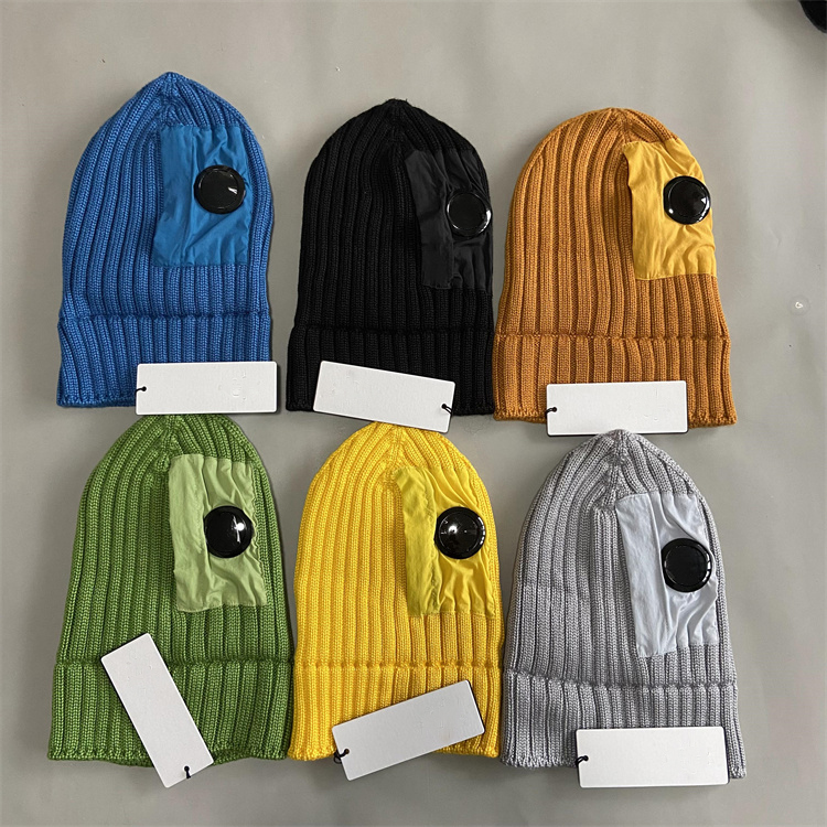 Designer One Lens Goggles Beanie Men Knitted Hat Women Skull Caps Outdoor Winter Hat Zipper Pocket Bonnet Le chapeau