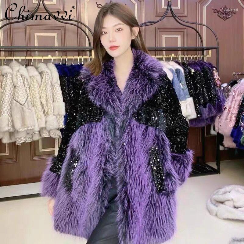 Women's Fur European 2022 Winter Fashion Embroidery Sequins Jacket Women's Elegant Streetwear Stitching Double Face Wool Warm Coat, Purple
Women's Fur European 2022 Winter Fashion Embroidery Sequins Jacket Women's Elegant Streetwear Stitching Double Face Wool Warm Coat, Purple