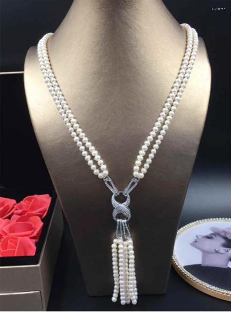 Chains Hand Knotted 2 Rows Natural 7-8mm White Nearl Round Fresh Water Pearl Micro Inlay Zircon 25 Inch Necklace Fashion Jewelry
Chains Hand Knotted 2 Rows Natural 7-8mm White Nearl Round Fresh Water Pearl Micro Inlay Zircon 25 Inch Necklace Fashion Jewelry