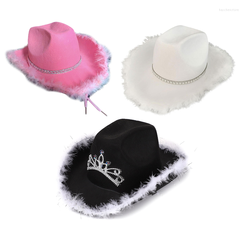 Berets Western Wear Decor Bedazzles White Pink Cowboy Hat Women Feather Crystal Beaded Cowgirl Hats Summer Outdoor Sunhat Cap With Fur
Berets Western Wear Decor Bedazzles White Pink Cowboy Hat Women Feather Crystal Beaded Cowgirl Hats Summer Outdoor Sunhat Cap With Fur