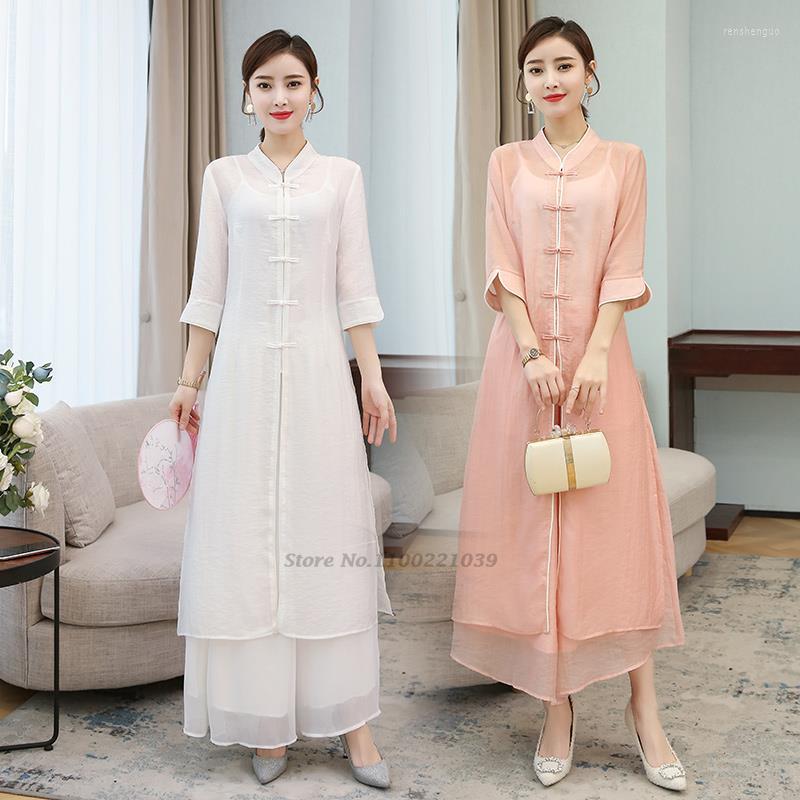 Ethnic Clothing 2022 Chinese Traditional Women Zen Suit National Service Hanfu Retro Chiffon Qipao Dress Pants Set Oriental Vintage
Ethnic Clothing 2022 Chinese Traditional Women Zen Suit National Service Hanfu Retro Chiffon Qipao Dress Pants Set Oriental Vintage
