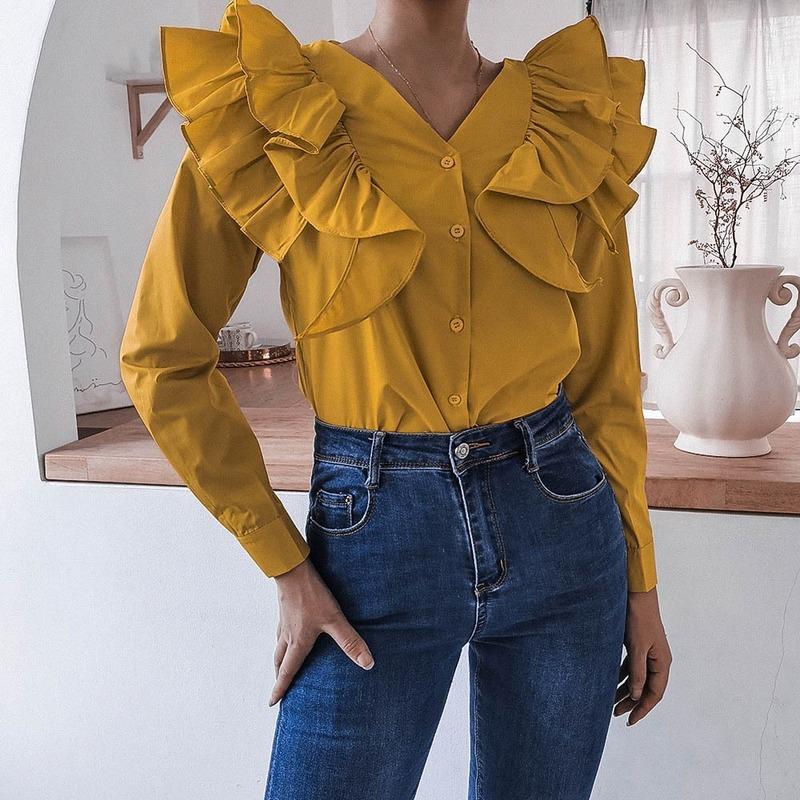 Women' Blouses Bugilaku Autumn Bouse Women Ruffles Patchwork Pure Color V Neck White Shirts Female Single Breasted Chic Tops Blusas Mujer
Women' Blouses Bugilaku Autumn Bouse Women Ruffles Patchwork Pure Color V Neck White Shirts Female Single Breasted Chic Tops Blusas Mujer