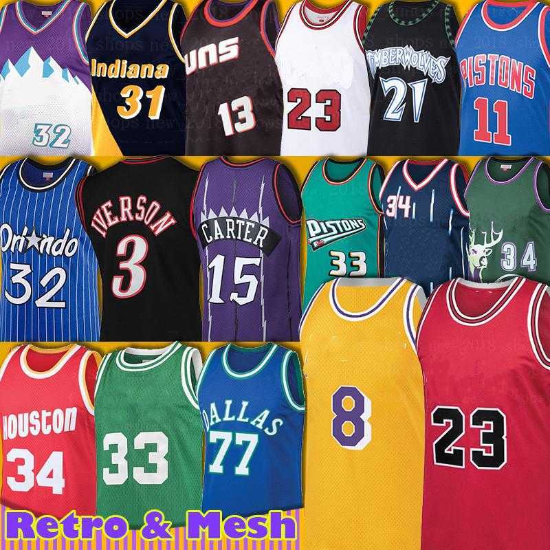 77 Doncic Jersey Luka Hakeem Retro Allen Olajuwon Iverson Kevin Ray Garnett Ray Vince 15 Carter Basketball''nBa''Grant Scottie Pippen Hill Men