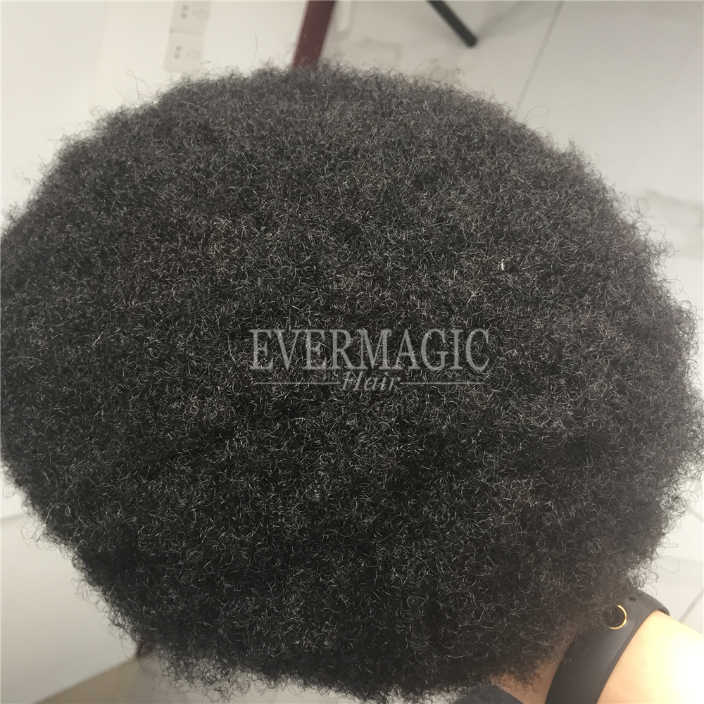 6mm Afro Kinky Mens Wigs Replacement Toupee For Hair Loss Black Men