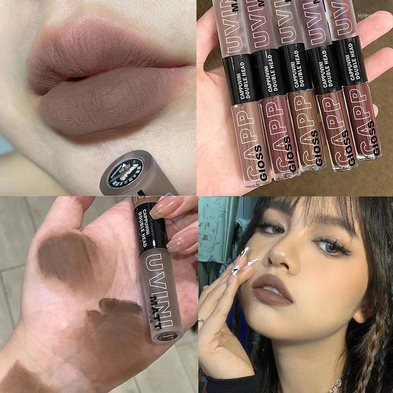 Lip Gloss Matte Black Suede Glaze Double-ended Lipstick Moisturizing Waterproof Non-stick Cup Lipgloss, 02
Lip Gloss Matte Black Suede Glaze Double-ended Lipstick Moisturizing Waterproof Non-stick Cup Lipgloss, 02