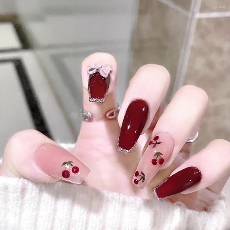 False Nails 24Pcs Glossy Deep Red Cherry Pattern Fake For Women And Girls Salon Wearable Full Cover Nail Tips, Jelly glue model
False Nails 24Pcs Glossy Deep Red Cherry Pattern Fake For Women And Girls Salon Wearable Full Cover Nail Tips, Jelly glue model