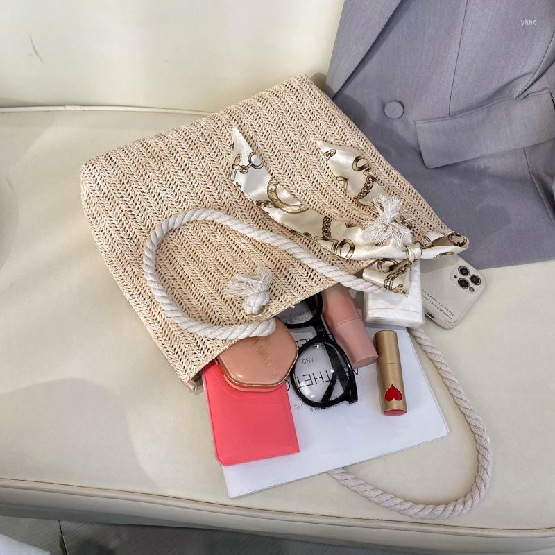 Evening Bags Straw Beach Bag Vintage Handmade Woven Shoulder Rattan Bohemian Summer Vacation Casual Silk Scarf Large Capacity, Khaki
Evening Bags Straw Beach Bag Vintage Handmade Woven Shoulder Rattan Bohemian Summer Vacation Casual Silk Scarf Large Capacity, Khaki
