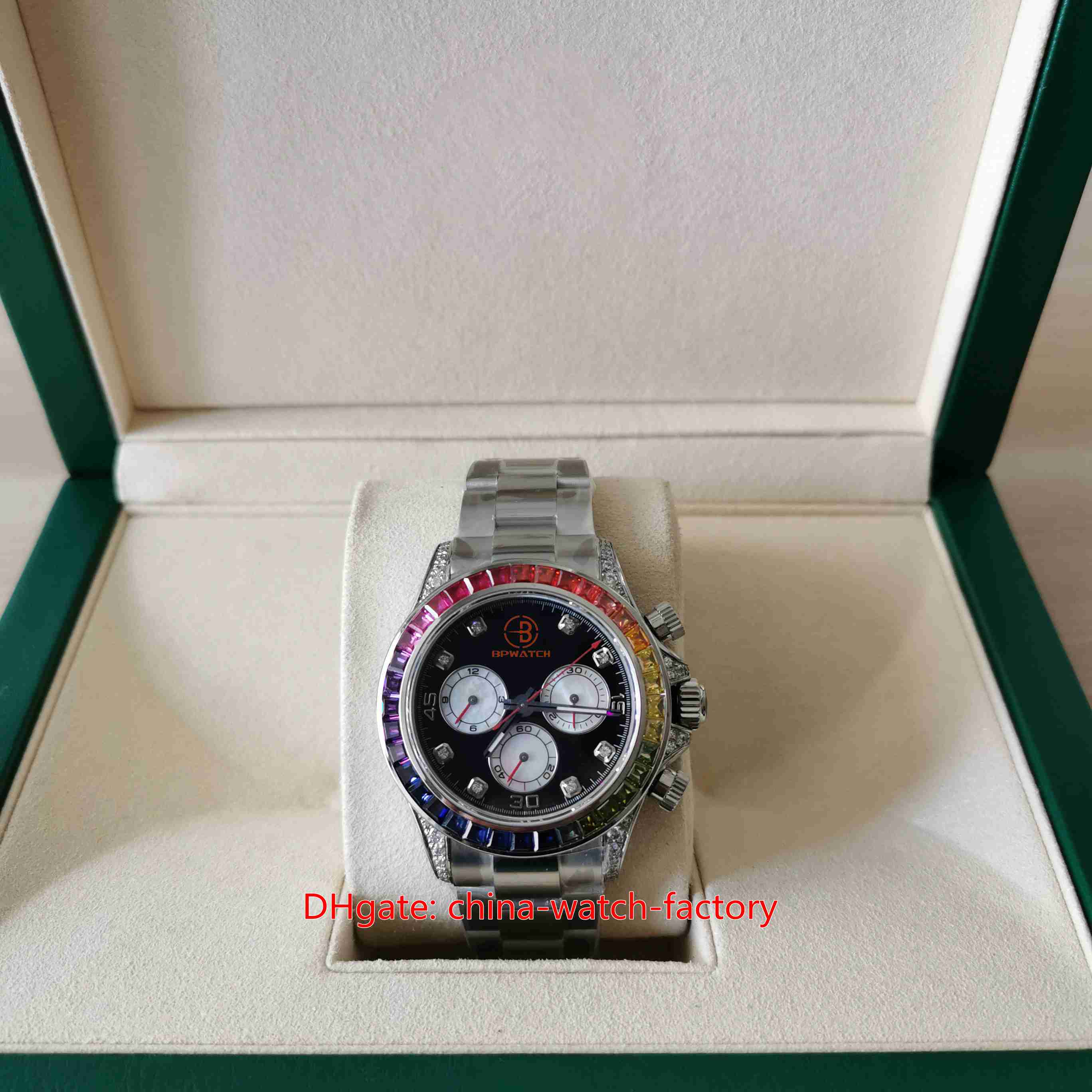 Better Version Mens Watch 40mm Cosmograph 116599 RBOW 904L Steel Diamond Gem Beze Watches Chronograph CAL.4130 Movement Mechanical Automatic Men's Wristwatches, No box papers
Better Version Mens Watch 40mm Cosmograph 116599 RBOW 904L Steel Diamond Gem Beze Watches Chronograph CAL.4130 Movement Mechanical Automatic Men's Wristwatches, No box papers