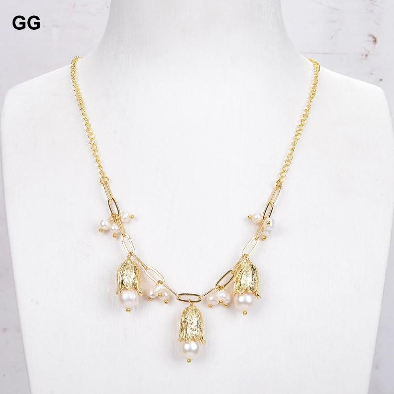 Pendant Necklaces GuaiGuai Jewelry Cultured White Freshwater Pearl Gold Color Plated Chain Necklace