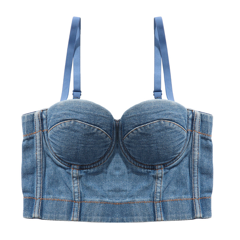 Women Corsets corset shirt denim bodice sling tube top blue and black color wrap chest body sculpting Built-in Bra party sexy vest Show costume HBP
Women Corsets corset shirt denim bodice sling tube top blue and black color wrap chest body sculpting Built-in Bra party sexy vest Show costume HBP