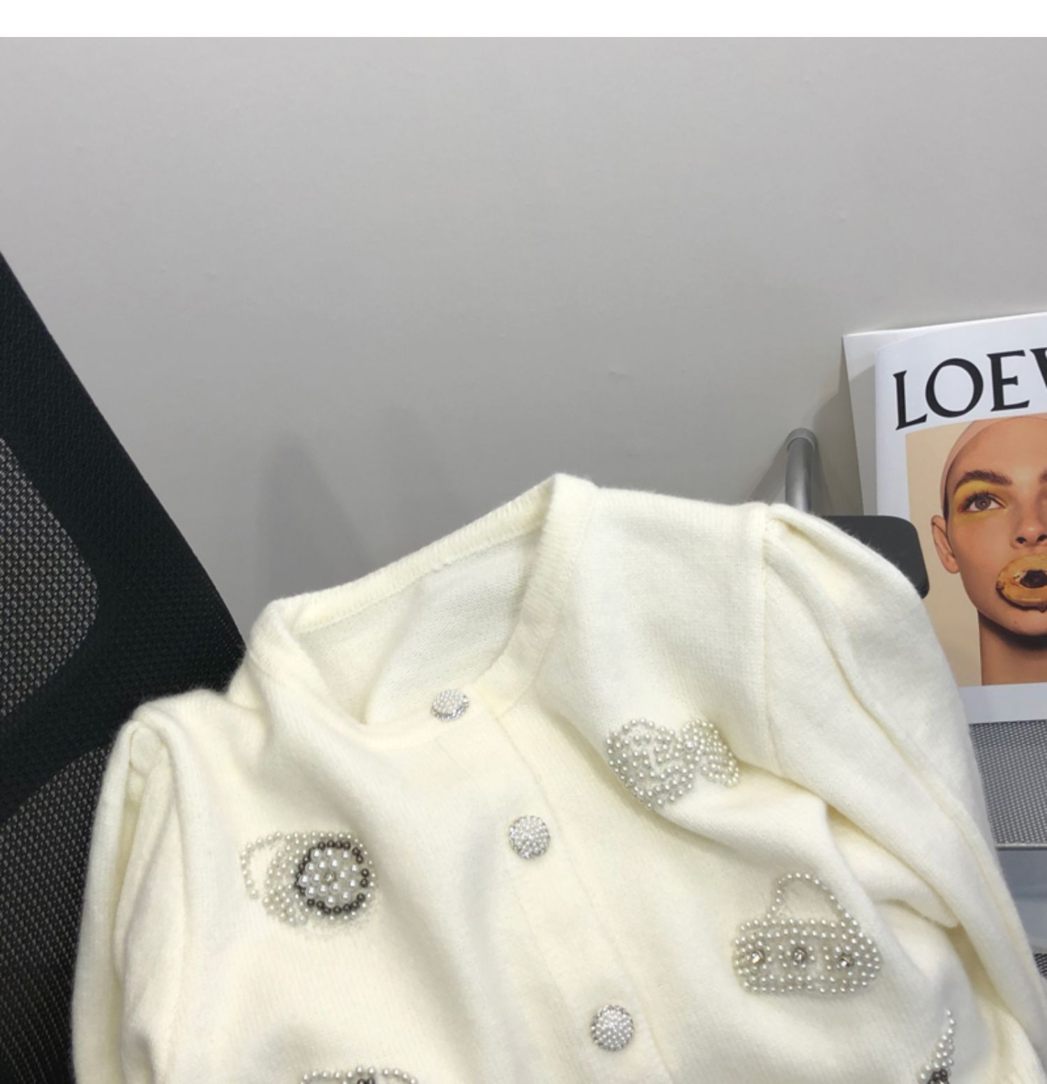 Womens o-neck beading rhinestone bow patched knitted sweater cardigan single breated coat