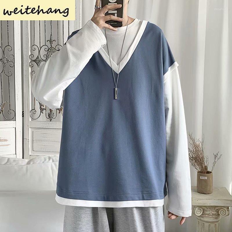 Men's Hoodies Spring Autumn Fake Two-piece Sweater Men Long-sleeved T-shirt Pullovers Loose Ins Trend Bottoming Shirt Tops Sweatshirt 347, Blue
Men's Hoodies Spring Autumn Fake Two-piece Sweater Men Long-sleeved T-shirt Pullovers Loose Ins Trend Bottoming Shirt Tops Sweatshirt 347, Blue