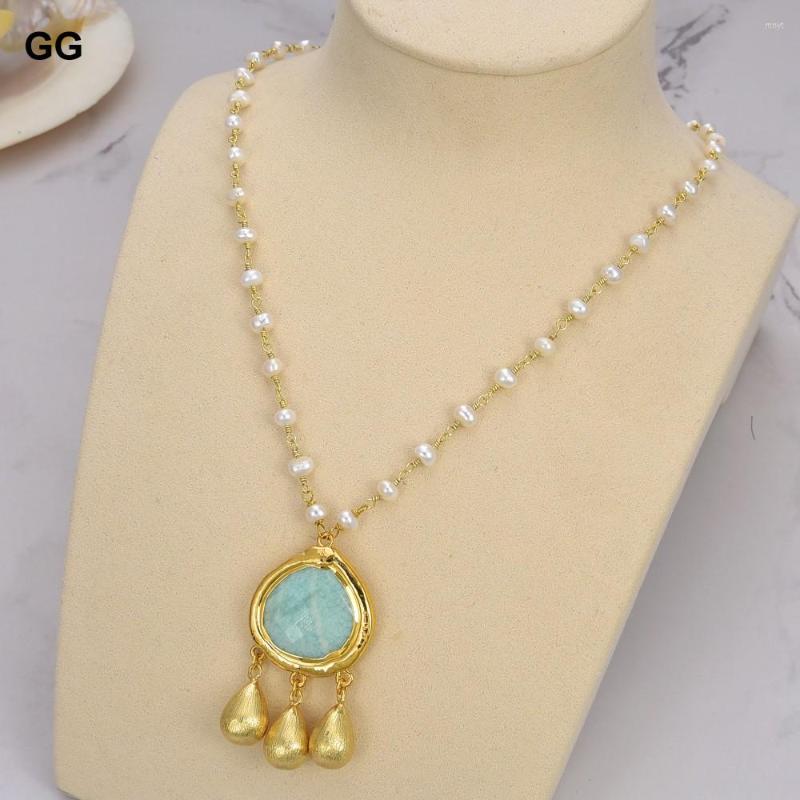 Pendant Necklaces GuaiGuai Jewelry Natural Freshwater White Pearl Necklace Blue Amazonites 18" For Women 
Pendant Necklaces GuaiGuai Jewelry Natural Freshwater White Pearl Necklace Blue Amazonites 18" For Women
