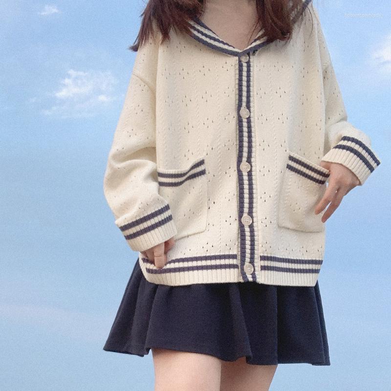 Women's Knits Preppy Style Cardigan Women Long Sleeve Single Breasted Hollow Out Sailor Collar Loose Sweater Knitted Top For Sweet Girl, White cardigan
Women's Knits Preppy Style Cardigan Women Long Sleeve Single Breasted Hollow Out Sailor Collar Loose Sweater Knitted Top For Sweet Girl, White cardigan