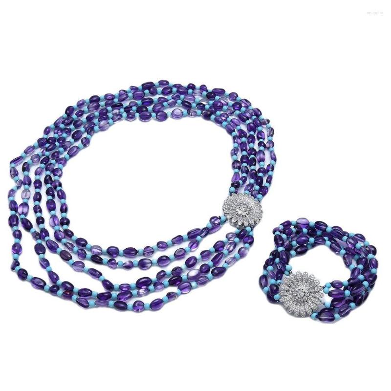 Necklace Earrings Set GuaiGuai Jewelry 5 Rows Natural Purple Amethyst Blue Turquoises Bracelet Sets CZ Clasp Handmade For Women, Picture shown
Necklace Earrings Set GuaiGuai Jewelry 5 Rows Natural Purple Amethyst Blue Turquoises Bracelet Sets CZ Clasp Handmade For Women, Picture shown