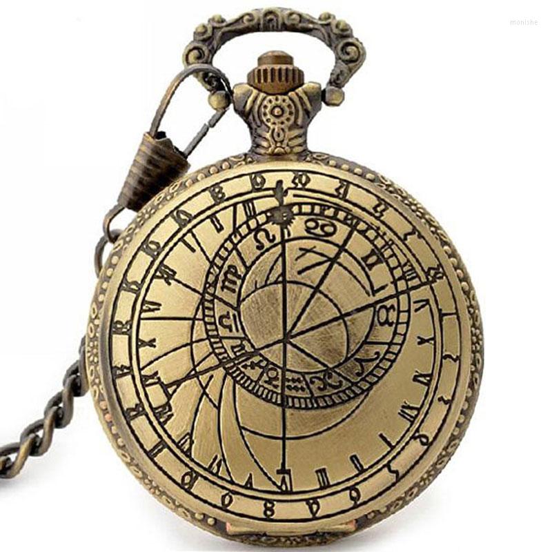 Pocket Watches Antique Retro Bronze Compass Prague Astronomical Design Analog Watch Quartz Necklace Clock Men Women Fob Pendant, 30cm chain
Pocket Watches Antique Retro Bronze Compass Prague Astronomical Design Analog Watch Quartz Necklace Clock Men Women Fob Pendant, 30cm chain