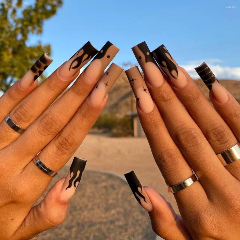 False Nails 24PCS Black Flames Nail Patch Dark Style Ongles Faux Long Pointed Head Durable Removable Paragraph Manicure Glue Type, As shown
False Nails 24PCS Black Flames Nail Patch Dark Style Ongles Faux Long Pointed Head Durable Removable Paragraph Manicure Glue Type, As shown