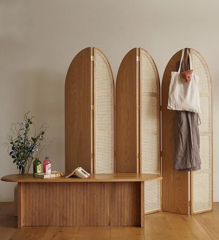 Screens blocks living room solid wood folding screen the rattan woven hollow partition modern simple log foldings seat Dividers