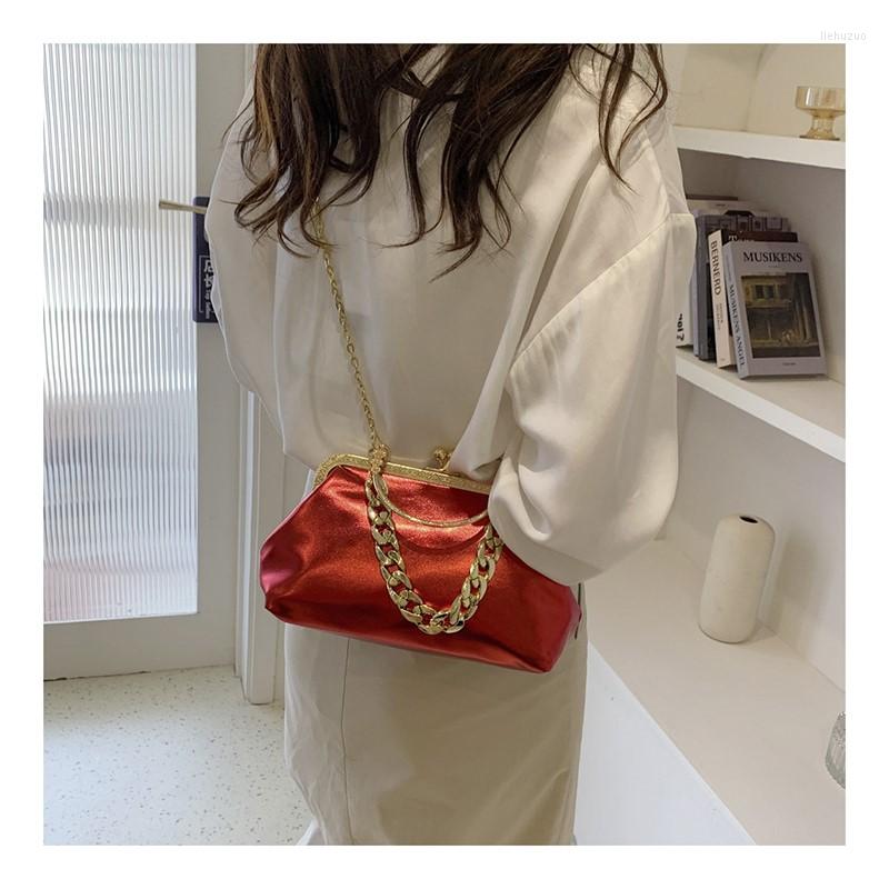 Evening Bags Fashion Chain Simple Single Shoulder Cross Body Underarm Bag, Golden