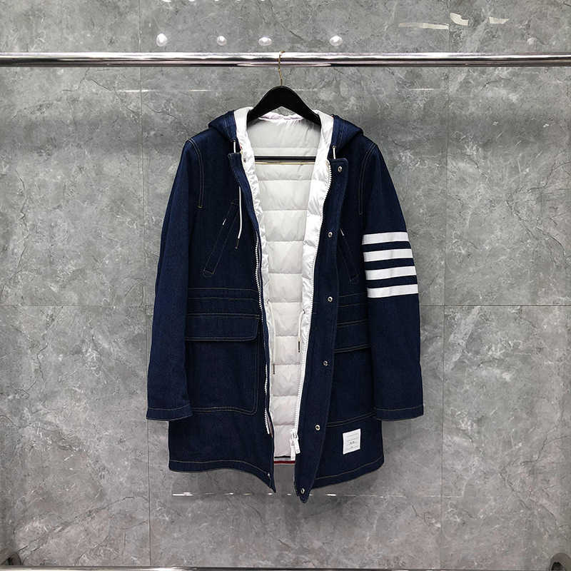 2022 Winter Men Down Jacket Coat Tb Striped Denim Long Hooded New Design Zipper Warm Thicken Women, Navy blue
2022 Winter Men Down Jacket Coat Tb Striped Denim Long Hooded New Design Zipper Warm Thicken Women, Navy blue