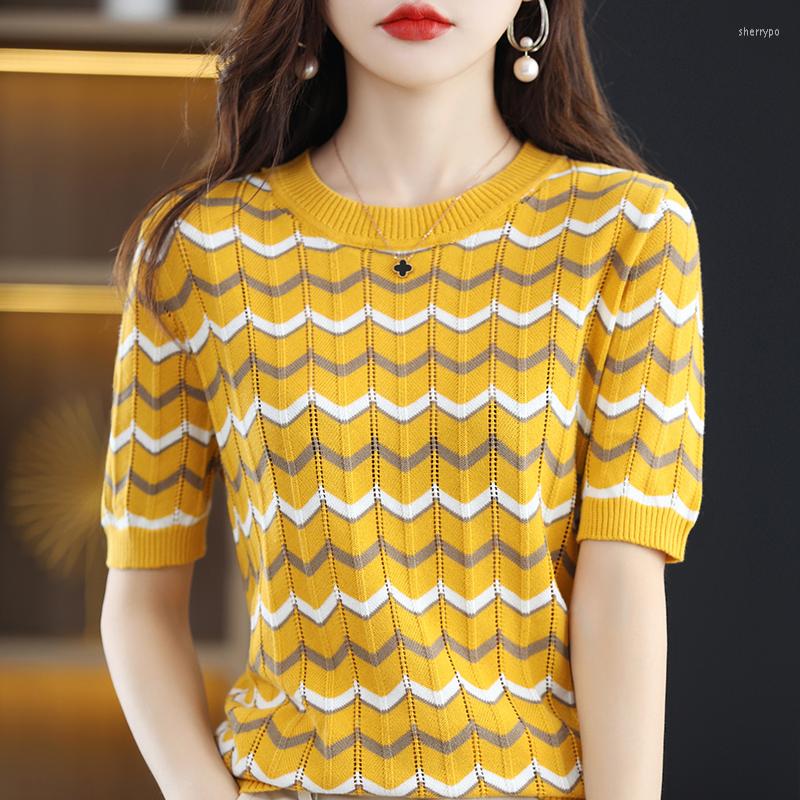 Women' T Shirts Striped Thin Knitted Sweater Pure Cotton Shirt Summer Tops For Women 2022 Loose Short Sleeve Woman Clothes Hollow Out, Blue
Women' T Shirts Striped Thin Knitted Sweater Pure Cotton Shirt Summer Tops For Women 2022 Loose Short Sleeve Woman Clothes Hollow Out, Blue