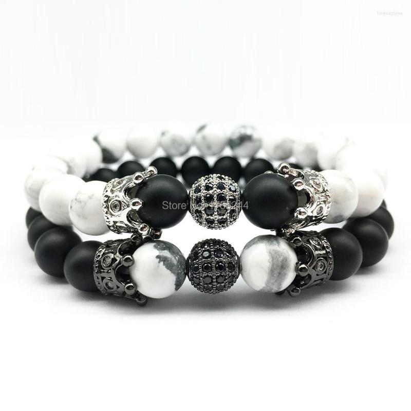 Strand CZ0003 Design Crown Charm Zircon Bead Bracelet Howlite Black Onyx Energy Jewelry High Quality Lover Couple
Strand CZ0003 Design Crown Charm Zircon Bead Bracelet Howlite Black Onyx Energy Jewelry High Quality Lover Couple
