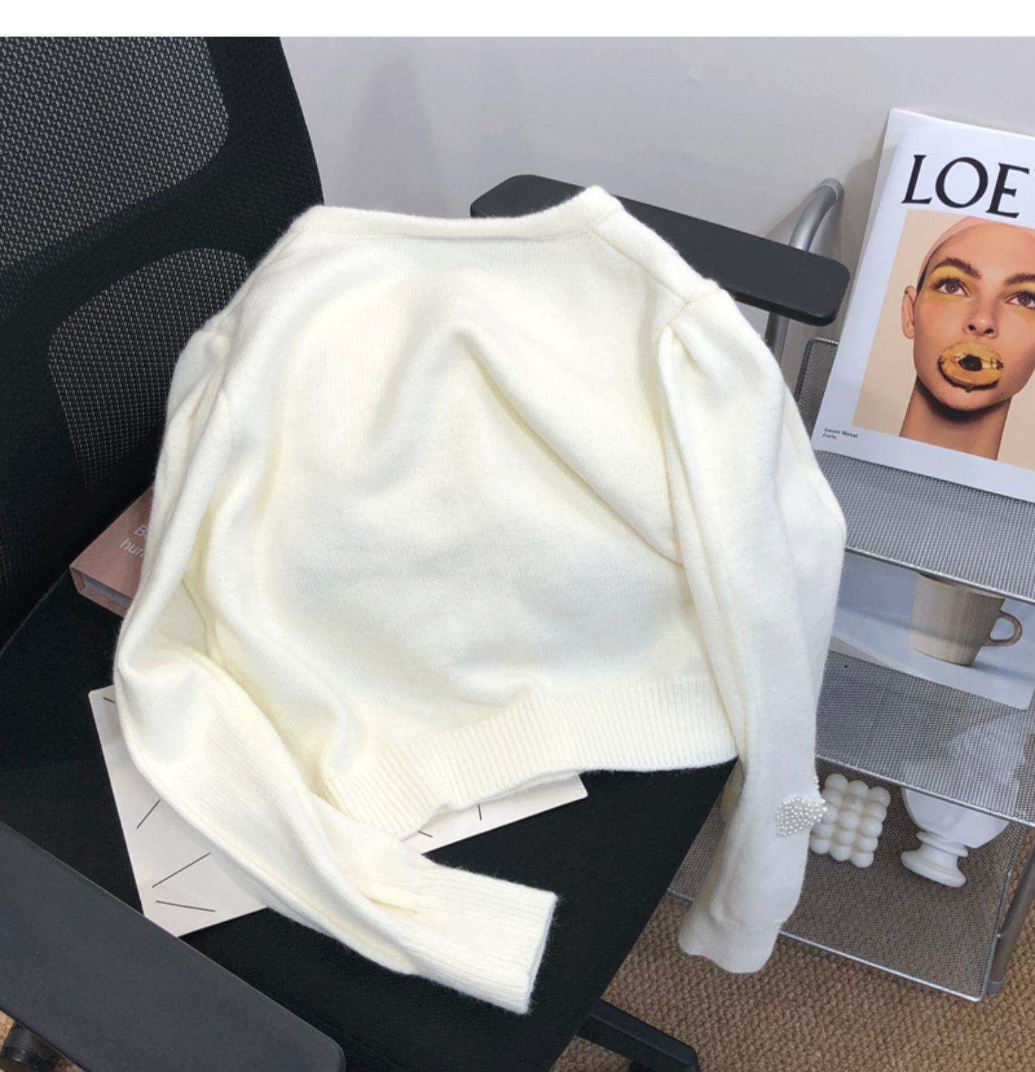 Womens o-neck beading rhinestone bow patched knitted sweater cardigan single breated coat