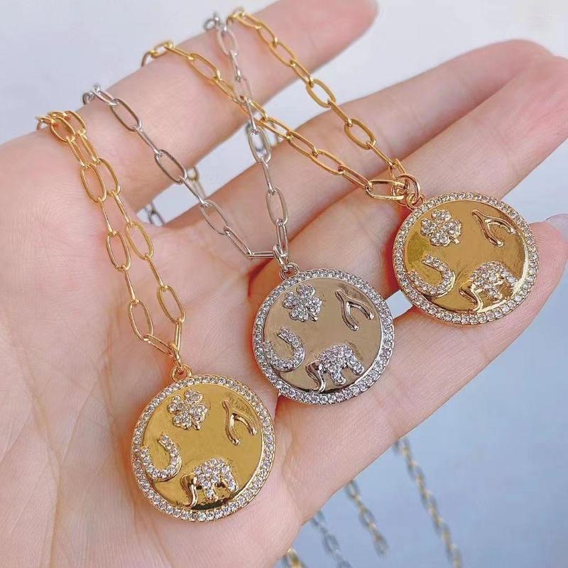 Pendant Necklaces 5PCS Lovely Zircon Cute Elephant Flower In Round Women Paperclip Chain Female Gold Color Necklace Jewelry
Pendant Necklaces 5PCS Lovely Zircon Cute Elephant Flower In Round Women Paperclip Chain Female Gold Color Necklace Jewelry