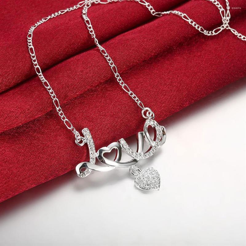 

Chains 925 Stamped Silver Pretty LOVE Crystal Romantic Heart Pendant Necklace For Women Fashion Luxury Designer Jewelry Party Gift