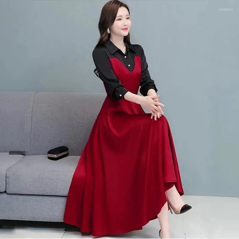 Casual Dresses Imitation Satin Patchwork Long Party Dress Women 2022 Fall Elegant Sleeve Shirt Office Lady Vintage A Line, Wine red
Casual Dresses Imitation Satin Patchwork Long Party Dress Women 2022 Fall Elegant Sleeve Shirt Office Lady Vintage A Line, Wine red