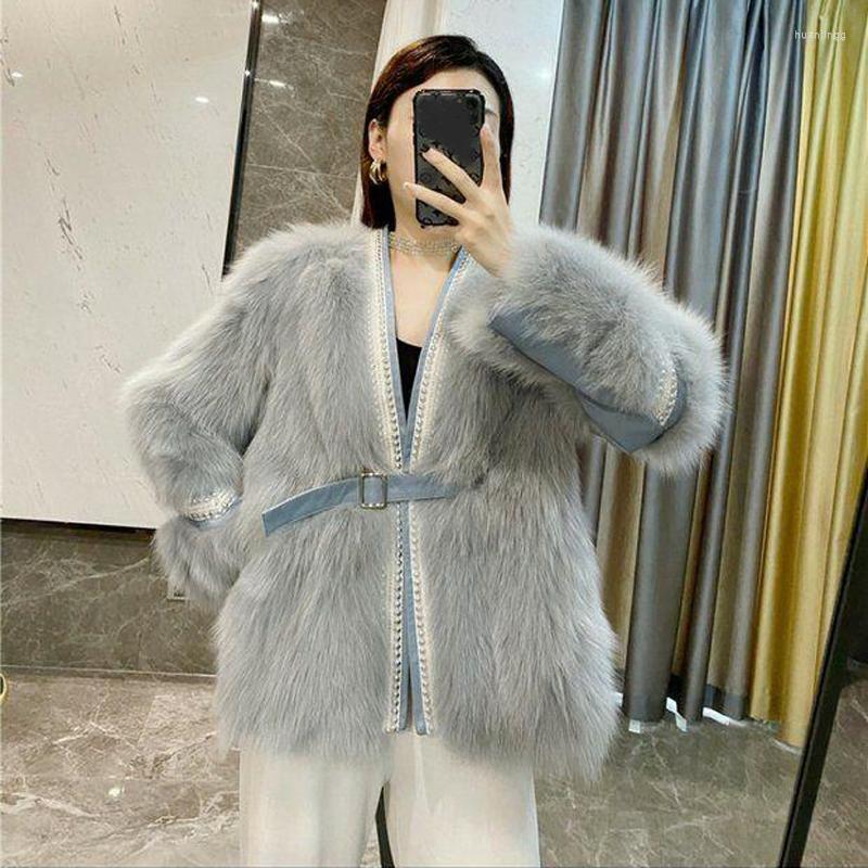 Women's Fur Middle Length Women Faux Coat With Rivets Diamonds V-Neck High Quality Double-faced Jackets Trendy Female, Grey
Women's Fur Middle Length Women Faux Coat With Rivets Diamonds V-Neck High Quality Double-faced Jackets Trendy Female, Grey